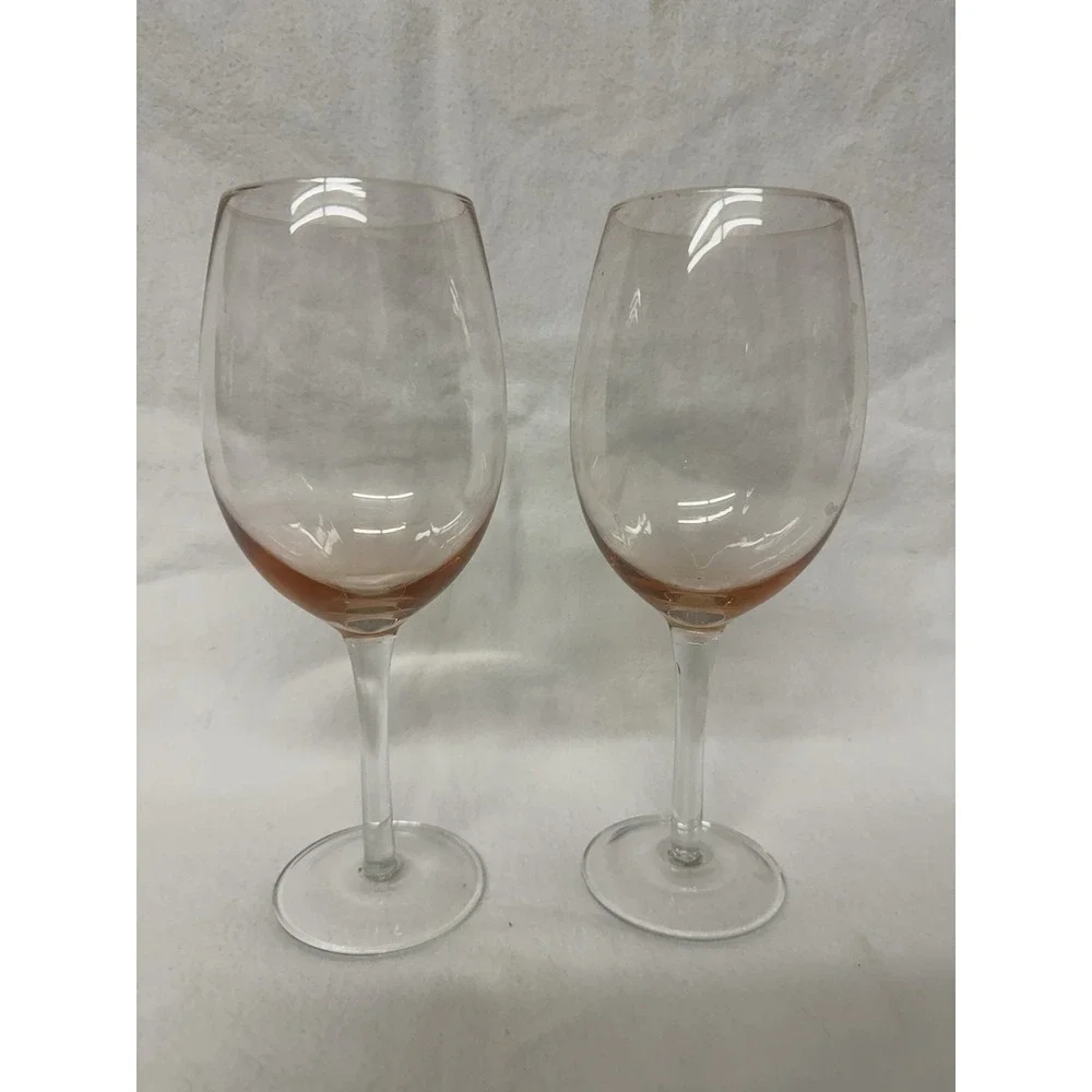 Peachy Pink/Blush Water Goblets/Wine Glasses 16 oz Clear Stem 9